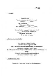 English Worksheet: Just Give Me a Reason - Son Excercise