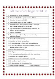 English Worksheet: All words start with U 2