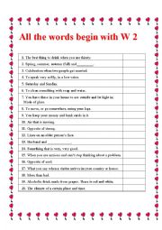 English Worksheet: All the words start with W 2