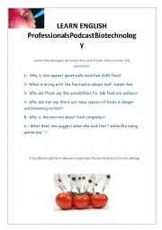 English Worksheet: Biotechnology Audio and Comprehension