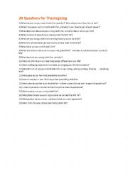 English Worksheet: 20 Questions for Thanks Giving