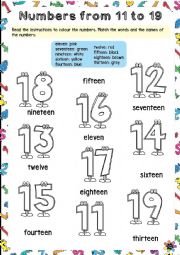 English Worksheet: Numbers from 11 to 19
