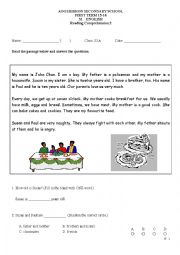 English Worksheet: Reading comprehension