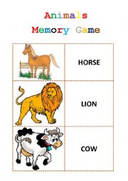 English Worksheet: Memory Game Animals