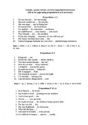 English Worksheet: Verbs, Adjectives and Nouns with Prepositions