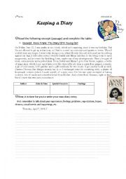 English Worksheet: Keeping a Diary