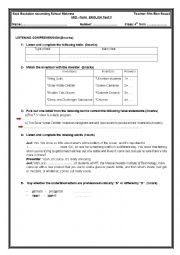 English Worksheet: mid term test 3 (listening) 4th form 