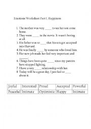 English Worksheet: Emotions Worksheet, Fill in the Blank