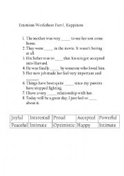 Emotions Worksheet, Fill in the Blank