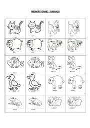 English Worksheet: MEMORY GAME - ANIMALS