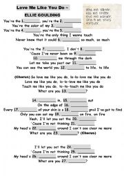 English Exercises Ellie Goulding Love Me Like You Do