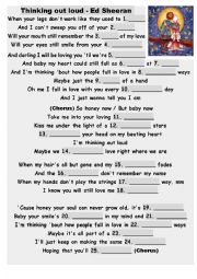 English Worksheet: Thinking out loud - Ed Sheeran  (Listening exericse + Answer Key)