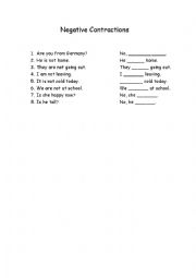 English Worksheet: Negative Contractions