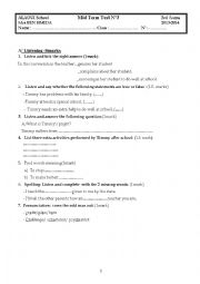 English Worksheet: test for 3rd form