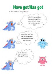 English Worksheet: monsters / have got/has got