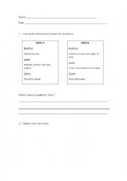 English Worksheet: Menus 