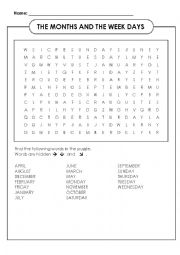English Worksheet: The months and the days word search