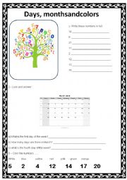 English Worksheet: days, months and colors