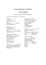 English Worksheet: Adventure of a Lifetime by Coldplay