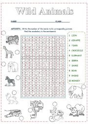 English Worksheet: wild animals