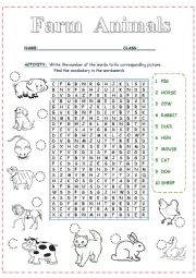 English Worksheet: farm animals