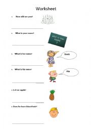 worksheets about general information,body parts and places