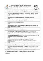 English Worksheet: Writing Checklist / Rubric, Persuasive Paragraph or Essay