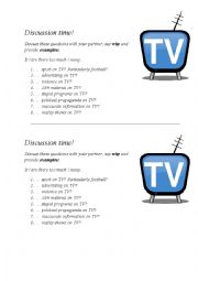 English Worksheet: Discussion (too much on TV)