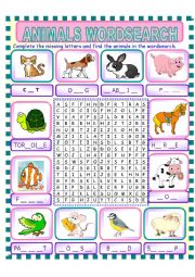 English Worksheet: Animals wordsearch