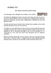 English Worksheet: Mr. Bowie: The feline game tester