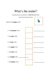 English Worksheet: Whats the matter? My__hurts!