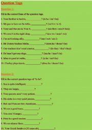 English Worksheet: Question Tags with 