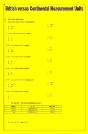 British versus Continental Units of Measurement