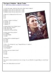 Movie Trailer Activity: The Age Of Adaline (2015)