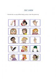 English Worksheet: Test Paper Body parts,colours and shapes