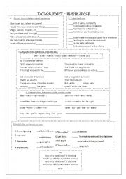 English Worksheet: SONG: BLANK SPACE by Taylor Swift