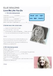 English Worksheet: Ellie Goulding - Love me like you do