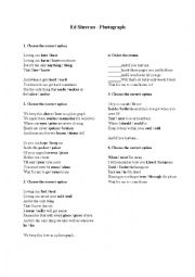 English Worksheet: Ed Sheeran - Photograph song worksheet