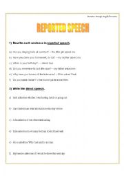 English Worksheet: REPORTED SPEECH