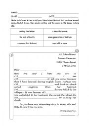 English Worksheet: WRITING MAHSURI LEGEND 