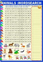 Animals: wordsearch with key