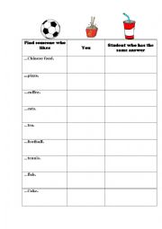 English Worksheet: Find someone who likes...