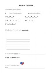 English Worksheet: DAYS OF THE WEEK