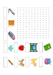 English Worksheet: School things and Pets 