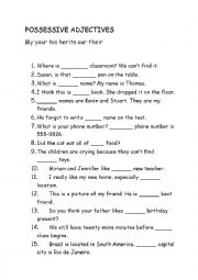 English Worksheet: Possessive Adjectives 2