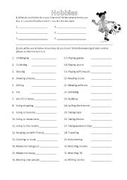 Hobbies Vocabulary Worksheet