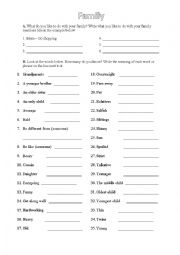 English Worksheet: Family Vocabulary Worksheet