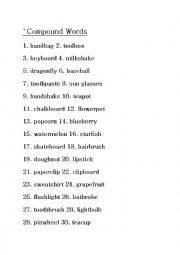 English Worksheet: compound word list