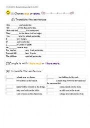 English Worksheet: Exercise using was and were