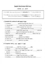 English Worksheet: Some, Any, No